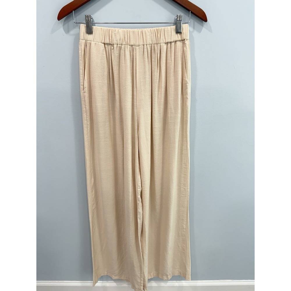 Unbranded Beige Wide Leg Pants Rayon Blend Pull On Casual Pockets Size Large